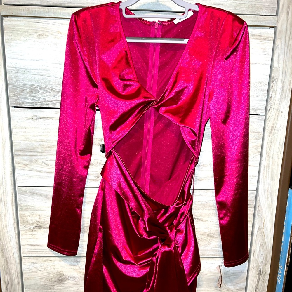 Magenta satin cutout dress